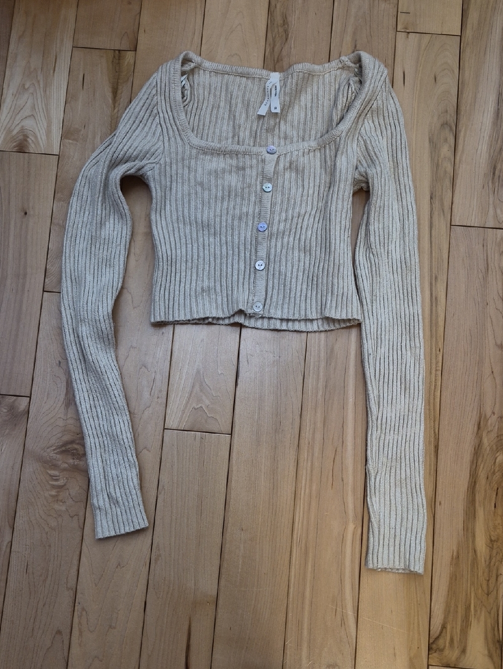 Dreamers By Debut Women's Size XS Neutral Ribbed Cropped Knit Top